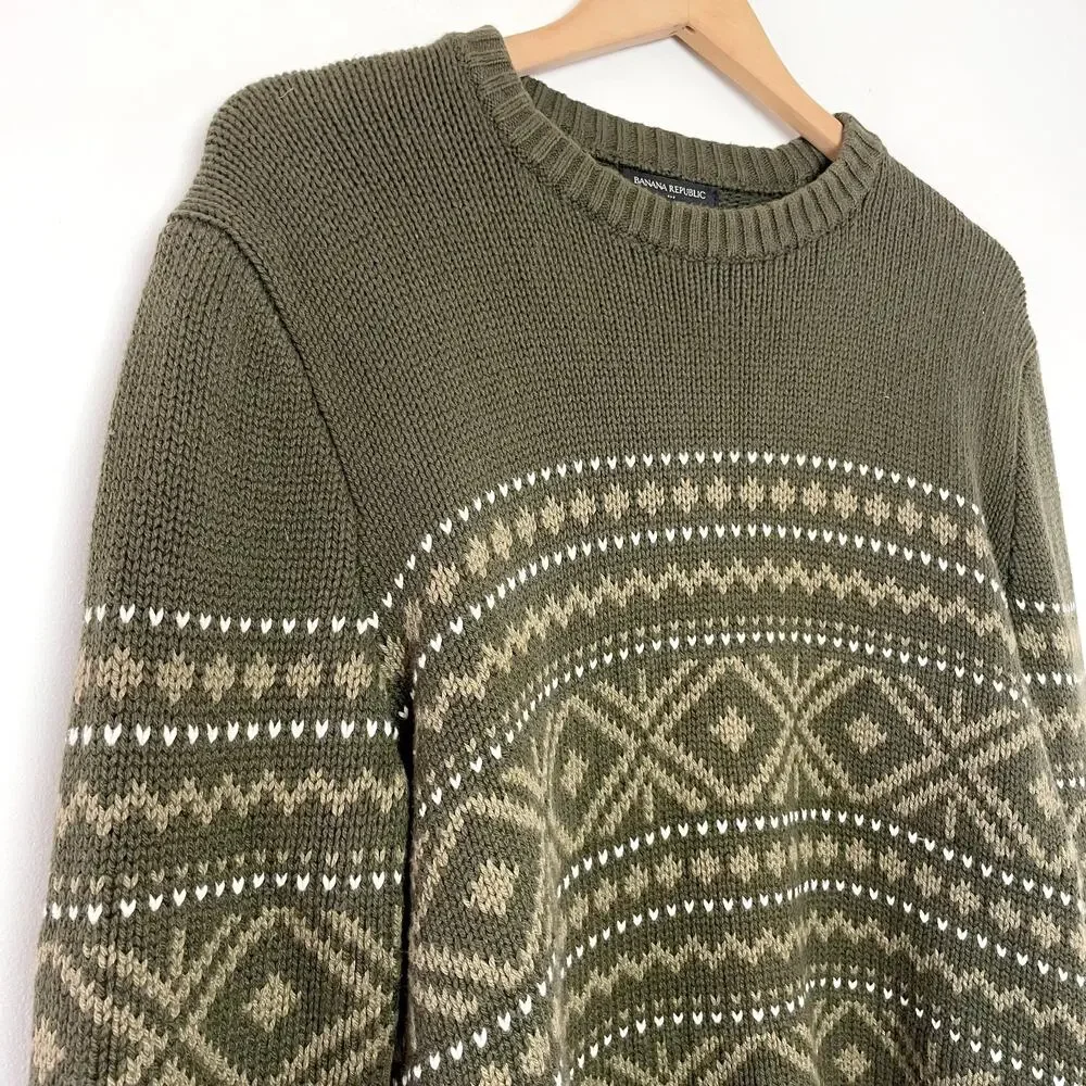 Banana Republic Fair‎ Isle Heritage Cottagecore Forest Green Grandpa Sweater L